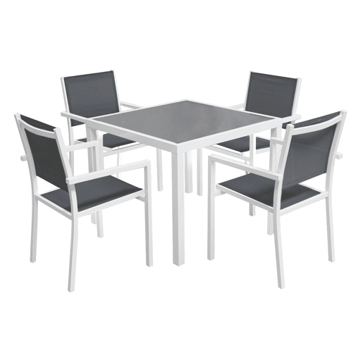 Conjunto de jardín BERGAMO en textileno gris 4 plazas - aluminio blanco