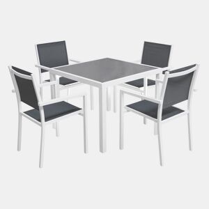 Conjunto de jardín BERGAMO en textileno gris 4 plazas - aluminio blanco