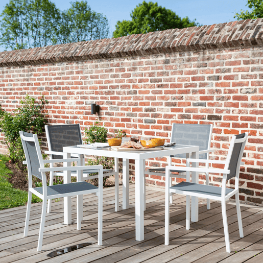 Conjunto de jardín BERGAMO en textileno gris 4 plazas - aluminio blanco