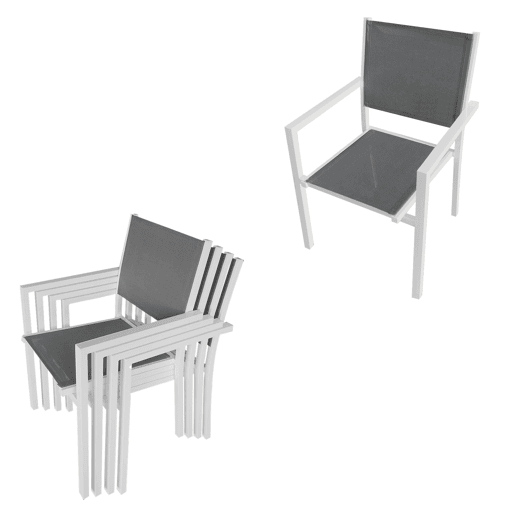 Conjunto de jardín BERGAMO en textileno gris 4 plazas - aluminio blanco