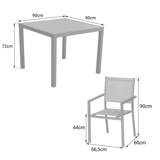 Conjunto de jardín BERGAMO en textileno gris 4 plazas - aluminio blanco