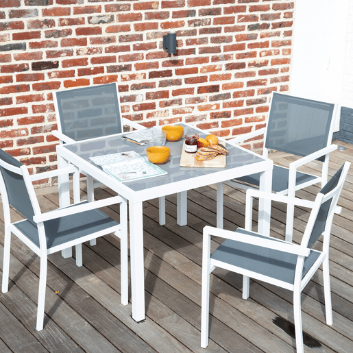 Conjunto de jardín BERGAMO en textileno gris 4 plazas - aluminio blanco