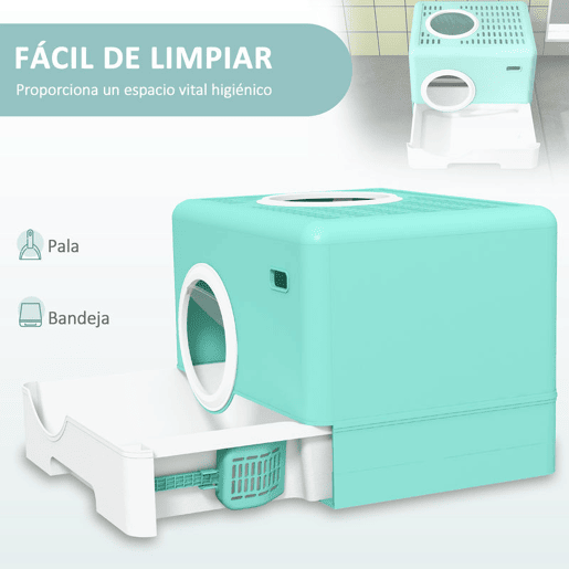 PawHut Caixa de Areia Coberta para Gatos, WC para Gatos com Tabuleiro Removível, Entrada Frontal e Saída Superior, Pá Incluída, Fácil de Limpar, Antiderrame, Verde