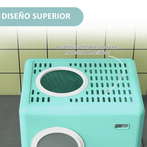 PawHut Caixa de Areia Coberta para Gatos, WC para Gatos com Tabuleiro Removível, Entrada Frontal e Saída Superior, Pá Incluída, Fácil de Limpar, Antiderrame, Verde