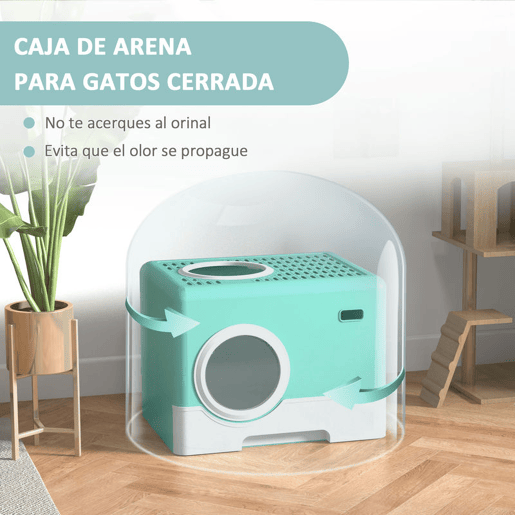 PawHut Caixa de Areia Coberta para Gatos, WC para Gatos com Tabuleiro Removível, Entrada Frontal e Saída Superior, Pá Incluída, Fácil de Limpar, Antiderrame, Verde