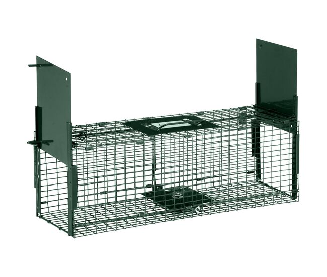 Outsunny trampa para animales vivos 60x18x20 cm jaula trampa para ratas con 2 puertas asa y marco de acero para ratones roedores verde oscuro