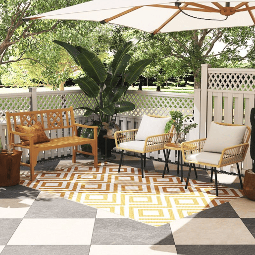 Outsunny Conjunto de Mesa e Poltronas para Jardim Exterior Jogo de 3 Peças de Vime com 2 Poltronas 1 Mesa de Centro Redonda e Almofadas para Terraço Varanda Natural