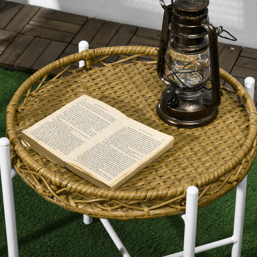 Outsunny Conjunto de Mesa e Cadeiras para Exterior Conjunto de 3 Peças Inclui 2 Cadeiras e 1 Mesa de Centro de Vime com Almofadas para Terraço Pátio Natural