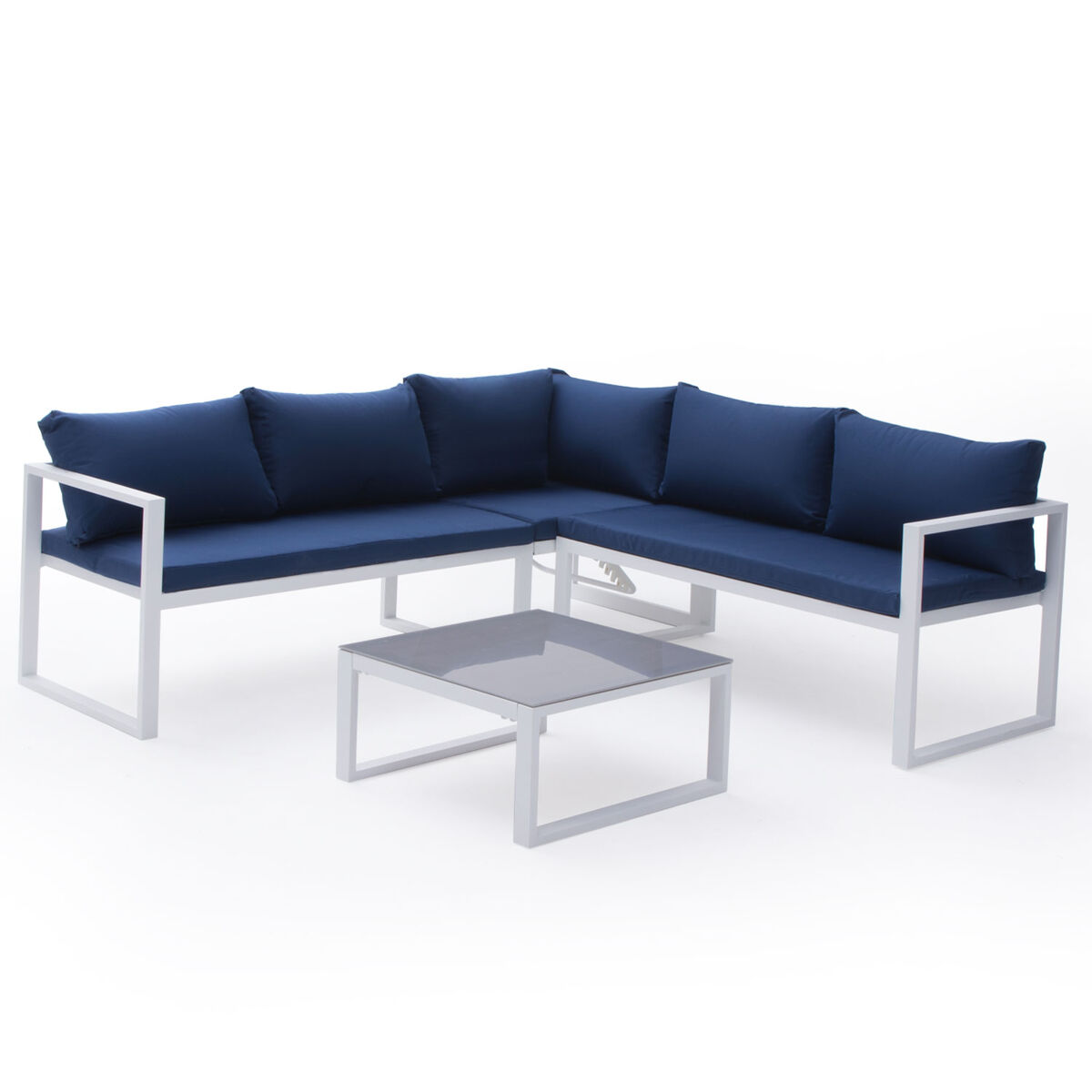 Conjunto de jardín ajustable ibiza en tela azul 4 plazas - aluminio blanco
