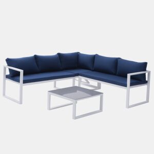 IBIZA mobiliário modular de jardim em tecido azul 4 lugares - alumínio branco