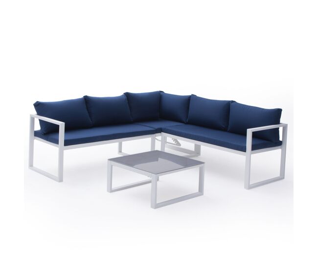 Conjunto de jardín ajustable ibiza en tela azul 4 plazas - aluminio blanco