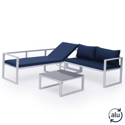 IBIZA mobiliário modular de jardim em tecido azul 4 lugares - alumínio branco