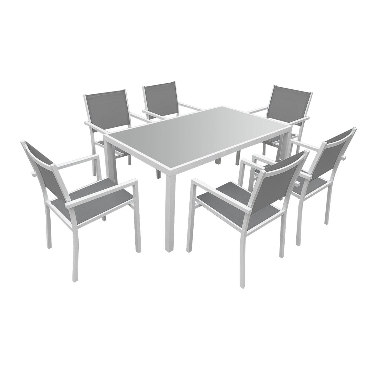 Conjunto de jardín bergamo en textileno gris 6 plazas - aluminio blanco