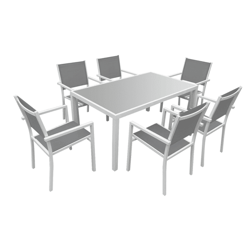 Conjunto de jardín BERGAMO en textileno gris 6 plazas - aluminio blanco