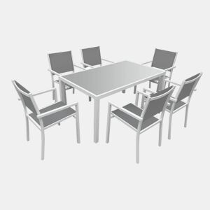 Conjunto de jardín BERGAMO en textileno gris 6 plazas - aluminio blanco