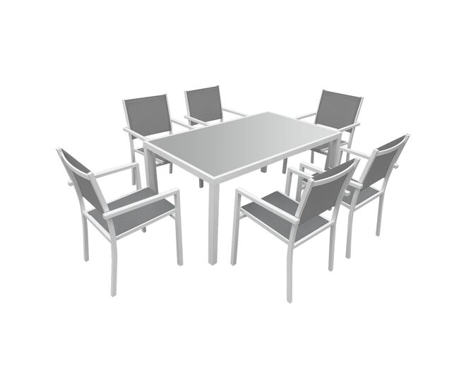 Conjunto de jardín bergamo en textileno gris 6 plazas - aluminio blanco