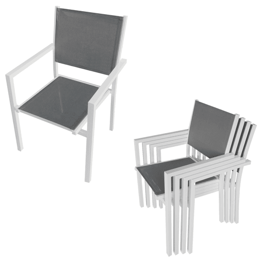 Conjunto de jardín BERGAMO en textileno gris 6 plazas - aluminio blanco