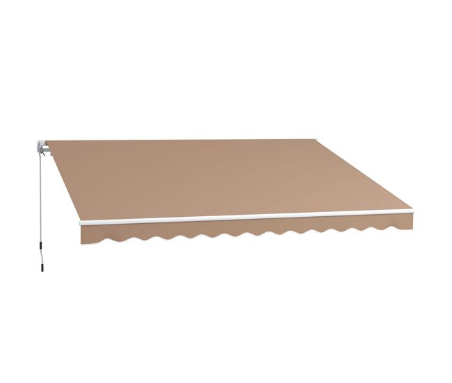 Outsunny toldo manual retráctil 350x250 cm, toldo exterior terraza con ángulo ajustable, estructura de aluminio, brazo articulado, montaje a pared, anti-uv e impermeable, para jardín, marrón