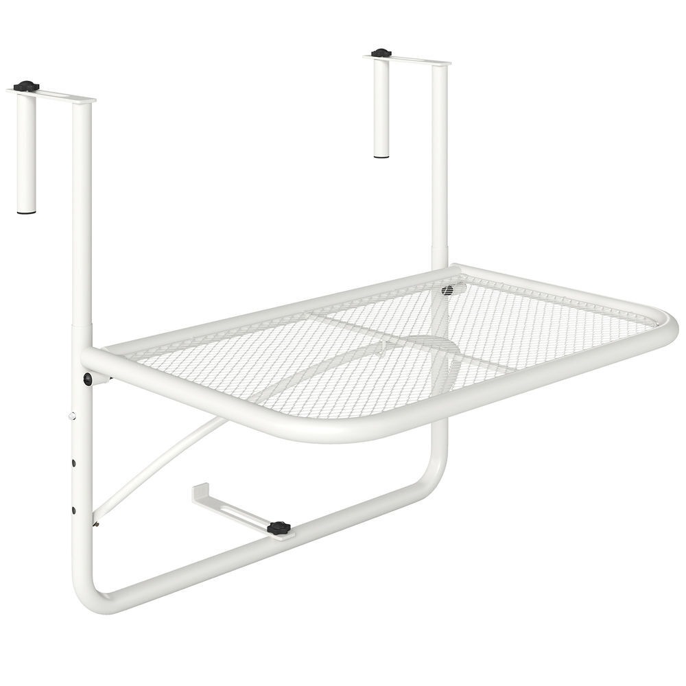 Outsunny mesa colgante de balcón con brazo regulable y altura ajustable en 3 posiciones marco metálico carga máx. 30 kg 60x56x50 cm blanco