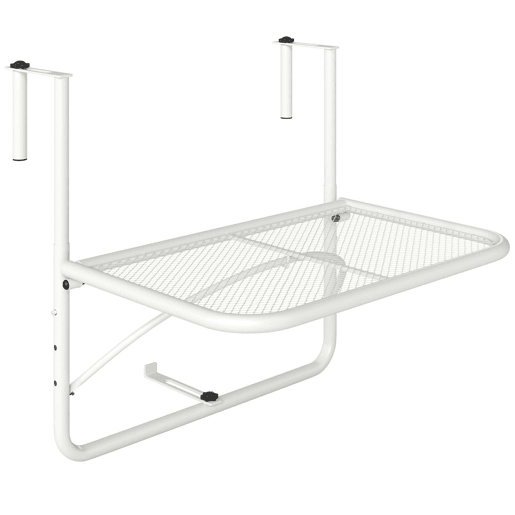 Outsunny Mesa Suspensa para Varanda com Braço Regulável e Altura Ajustável em 3 Posições Estrutura de Metal Carga Máxima 30 kg 60x56,5x45 cm Branco