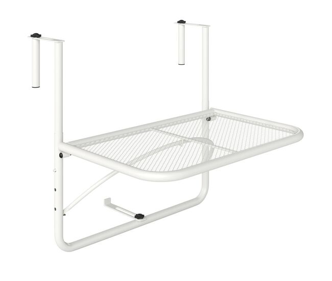 Outsunny mesa colgante de balcón con brazo regulable y altura ajustable en 3 posiciones marco metálico carga máx. 30 kg 60x56x50 cm blanco