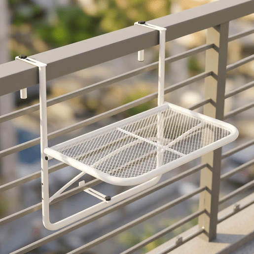 Outsunny Mesa Suspensa para Varanda com Braço Regulável e Altura Ajustável em 3 Posições Estrutura de Metal Carga Máxima 30 kg 60x56,5x45 cm Branco