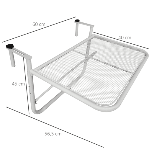 Outsunny Mesa Suspensa para Varanda com Braço Regulável e Altura Ajustável em 3 Posições Estrutura de Metal Carga Máxima 30 kg 60x56,5x45 cm Branco