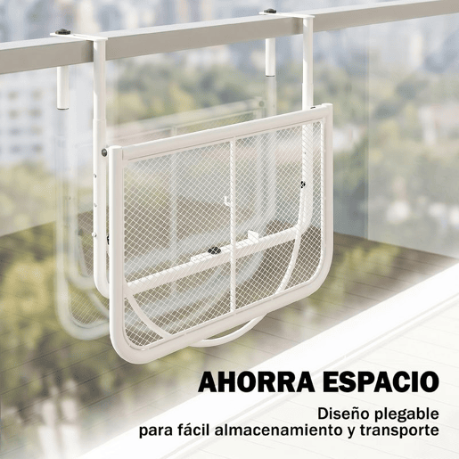 Outsunny Mesa Suspensa para Varanda com Braço Regulável e Altura Ajustável em 3 Posições Estrutura de Metal Carga Máxima 30 kg 60x56,5x45 cm Branco