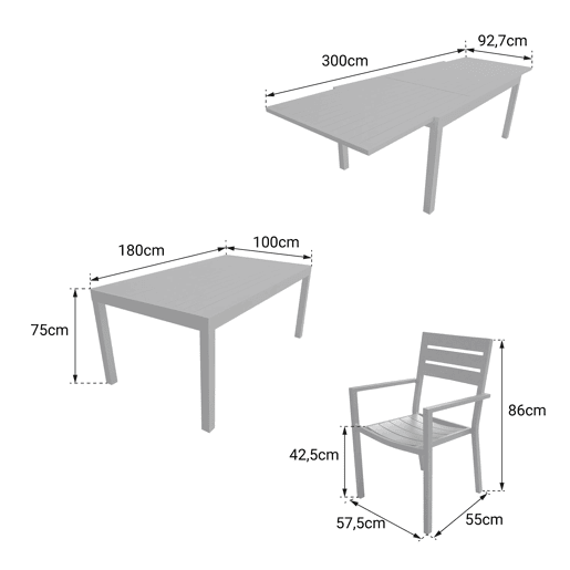 Conjunto de jardín extensible VENEZIA 180-300 en aluminio 10 plazas - blanco
