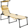 Outsunny Espreguiçadeira Dobrável, Espreguiçadeira Exterior com Toldo Ajustável, Encosto Regulável em 4 Níveis, Almofada de Cabeça, Almofada Extra Grossa, para Terraço e Piscina, 70x200x45 cm, Creme