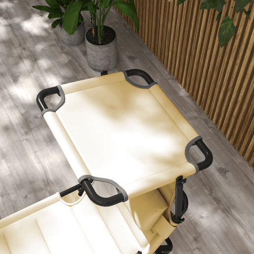 Outsunny Espreguiçadeira Dobrável, Espreguiçadeira Exterior com Toldo Ajustável, Encosto Regulável em 4 Níveis, Almofada de Cabeça, Almofada Extra Grossa, para Terraço e Piscina, 70x200x45 cm, Creme
