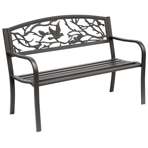 Outsunny Banco de Jardim de Aço Banco de Exterior com Apoio para os Braços e Encosto Decorativo Carga Máxima 240 kg para Pátio Varanda 127x60x85 cm Marrom Escuro