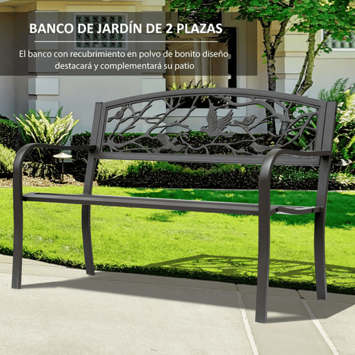 Outsunny Banco de Jardim de Aço Banco de Exterior com Apoio para os Braços e Encosto Decorativo Carga Máxima 240 kg para Pátio Varanda 127x60x85 cm Marrom Escuro