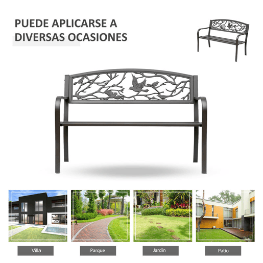 Outsunny Banco de Jardim de Aço Banco de Exterior com Apoio para os Braços e Encosto Decorativo Carga Máxima 240 kg para Pátio Varanda 127x60x85 cm Marrom Escuro