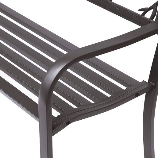Outsunny Banco de Jardim de Aço Banco de Exterior com Apoio para os Braços e Encosto Decorativo Carga Máxima 240 kg para Pátio Varanda 127x60x85 cm Marrom Escuro