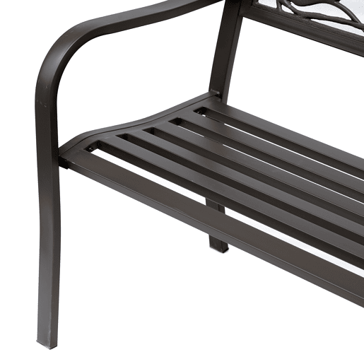 Outsunny Banco de Jardim de Aço Banco de Exterior com Apoio para os Braços e Encosto Decorativo Carga Máxima 240 kg para Pátio Varanda 127x60x85 cm Marrom Escuro