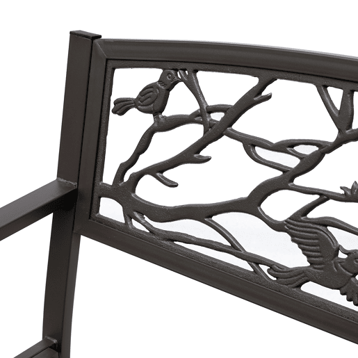 Outsunny Banco de Jardim de Aço Banco de Exterior com Apoio para os Braços e Encosto Decorativo Carga Máxima 240 kg para Pátio Varanda 127x60x85 cm Marrom Escuro