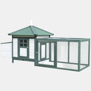 PawHut Galinheiro de Madeira para Exterior, Abrigo para Galinhas com Ninhos, Corral, Teto Asfáltico Impermeável, Bandeja Removível, Tampa Articulada, 196x76x97 cm, Verde