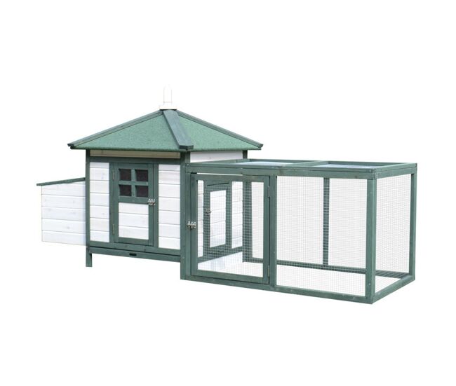 Pawhut gallinero de madera exterior, jaula para gallinas con nidos, corral, techo asfáltico impermeable, bandeja extraíble, tapa abatible, 196x76x97 cm, verde