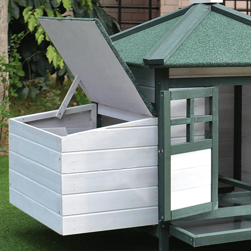 PawHut Galinheiro de Madeira para Exterior, Abrigo para Galinhas com Ninhos, Corral, Teto Asfáltico Impermeável, Bandeja Removível, Tampa Articulada, 196x76x97 cm, Verde