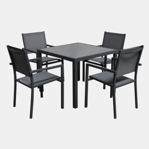 Conjunto de jardín BERGAMO en textileno gris 4 plazas - aluminio antracita