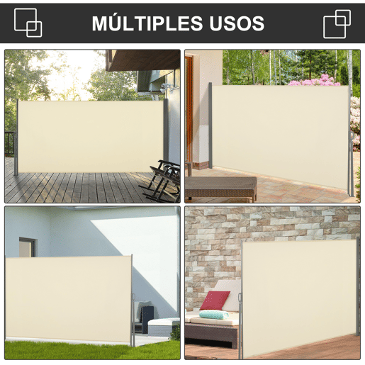 Outsunny Toldo Lateral Retrátil para Terraço Pátio ou Jardim Toldo de Privacidade para Exterior Dobrável 300x160 cm Creme