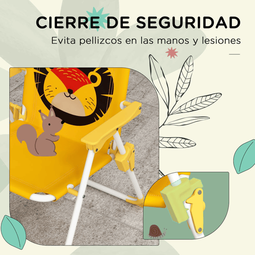 Outsunny Conjunto Infantil de Mesa e Cadeiras de Exterior Conjunto de 2 Cadeiras Dobráveis e Mesa para Crianças Mesa com Chapéu de Sol Ajustável em Altura Tema de Leão para Jardim Pátio Amarelo e Castanho