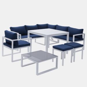 IBIZA mobiliário modular de jardim em tecido azul para 7 pessoas - alumínio branco