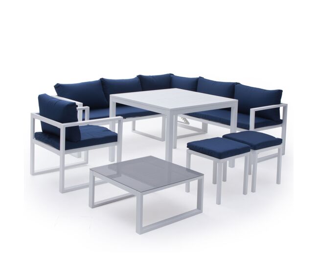 Conjunto de jardín ajustable ibiza tela azul 7 plazas- aluminio blanco