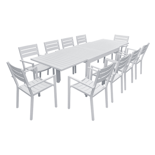 Conjunto de jardín extensible VENEZIA 132-264 de 10 plazas - aluminio blanco