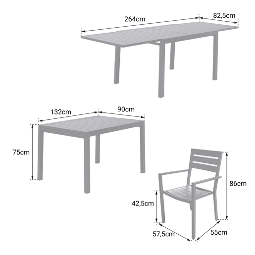 Conjunto de jardín extensible VENEZIA 132-264 de 10 plazas - aluminio blanco