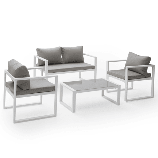 Conjunto de jardín IBIZA tela gris 4 plazas - aluminio blanco