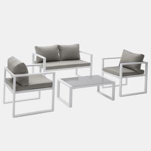 Conjunto de jardín IBIZA tela gris 4 plazas - aluminio blanco