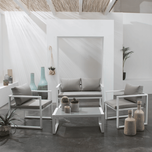 Conjunto de jardín IBIZA tela gris 4 plazas - aluminio blanco